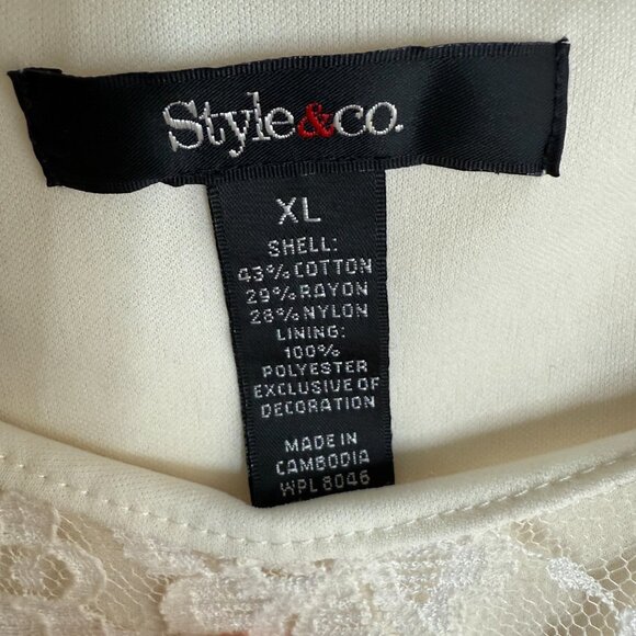 Ivory top w Matching Ivory Lace Overlay Long Sleeves‎ Women's XL - Picture 7 of 8